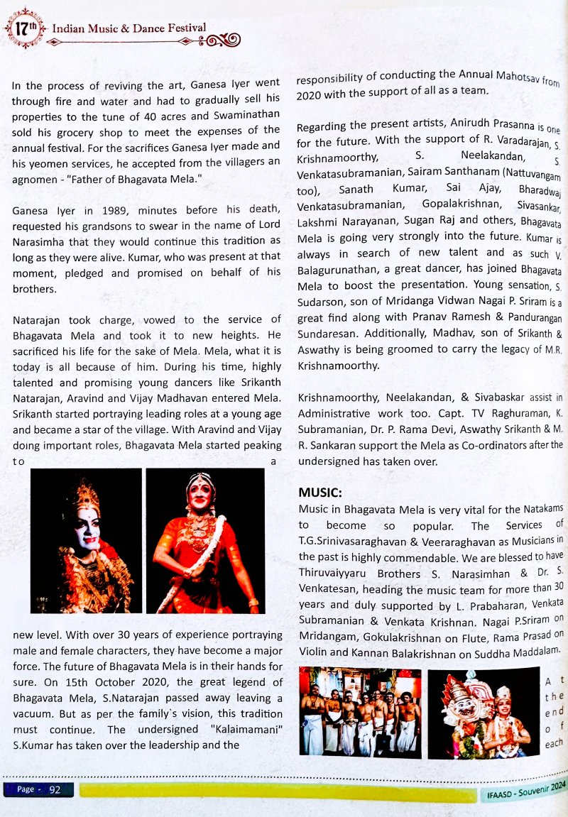 Article published in the Souvenir of Indian Fine Arts Academy, San Diego, USA